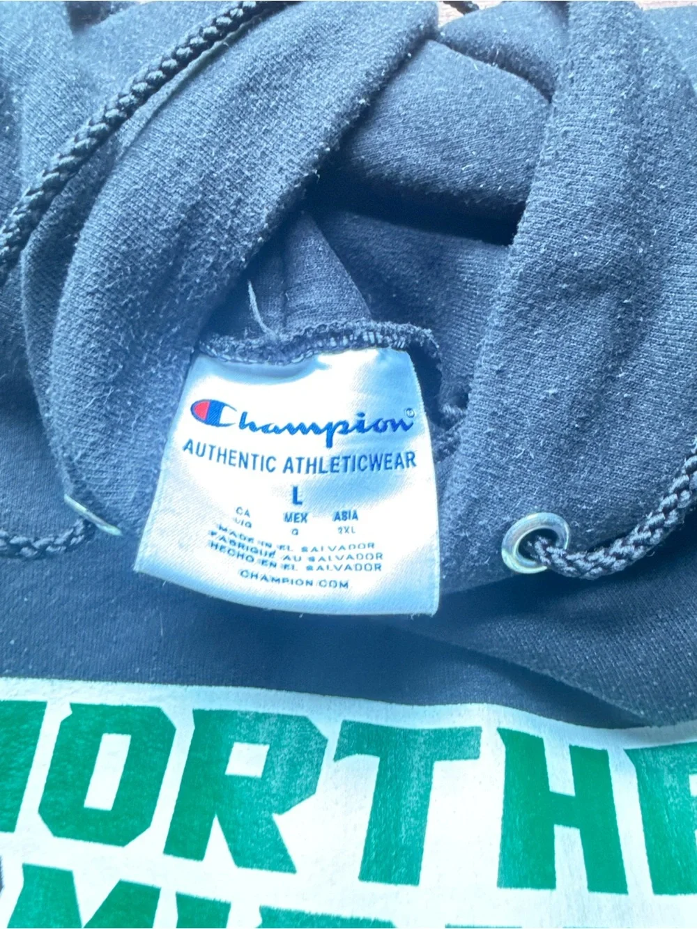 Champion Black Hoodie with Green and Yellow Northern Michigan Logo